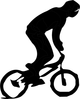 Black and white picture of a man riding a bike